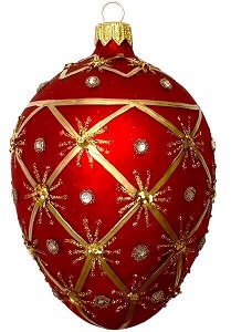 jule glas pynt i rød Fabergé æg form